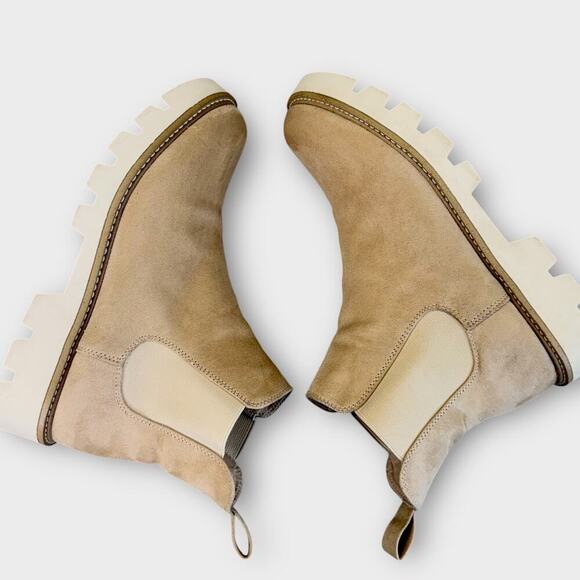 Chinese Laundry Suede Chelsea Booties Chunky Lug Sole Pullon Size 8.5 Cream - Picture 7 of 13